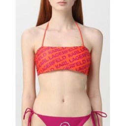 Lagerfeld Top bikini in lycra con logo all over Arancione Taglia S