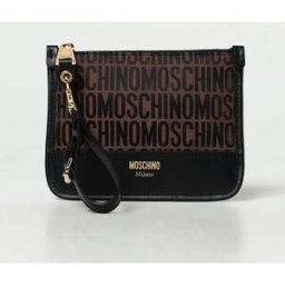 Moschino Clutch in pelle e tessuto jacquard Marrone Taglia OS