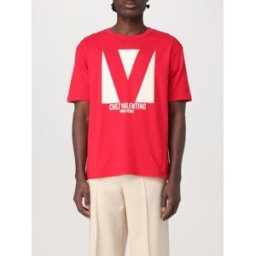 Valentino T-shirt Chez in cotone con logo Rosso Taglia L