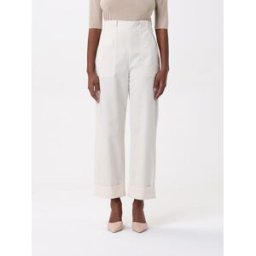 Max Mara Pantalone classico in gabardine di cotone Bianco Taglia 42