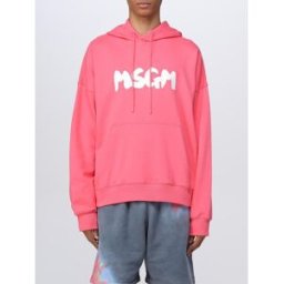Msgm Felpa in cotone con logo stampato Fuxia Taglia S