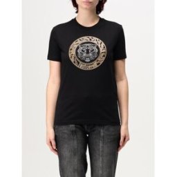 Just Cavalli T-shirt Tiger in cotone con logo di strass Nero Taglia L