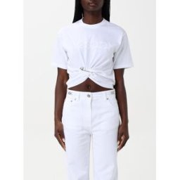 Versace T-shirt crop in cotone con logo Bianco Taglia 44