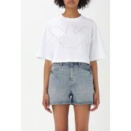 Emporio Armani T-shirt crop con maxi logo Bianco Taglia M