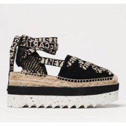 Stella McCartney Espadrillas con plateau Gaia in canvas con logo jacquard Nero Taglia 41
