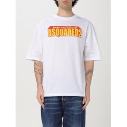 Dsquared2 T-shirt in cotone con maxi logo Bianco Taglia L