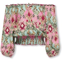 Only Top in viscosa con spalle scoperte in fantasia etnica multicolor