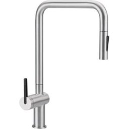 Deante MISCELATORE LAVELLO TUXON ACCIAIO SPAZZOLATO BOCCA ALTA A SQUADRA DOCCETTA ESTRAIBILE