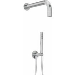 Deante KIT DOCCIA LOIRA ACCIAIO SPAZZOLATO BRACCIO CON SOFFIONE L403xØ42 mm OTTONE