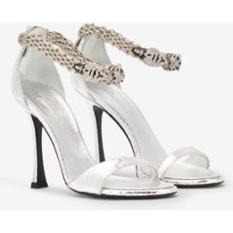 Roberto Cavalli Sandali Metallizzati Con Tacco E Tigri - Female Sandali Argento 39