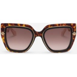 Roberto Cavalli Occhiali Dall'ampio Frontale Femminile Con Decorazione A Doppio Cerchio. - Female Occhiali Da Sole Black Top+havana UNICA