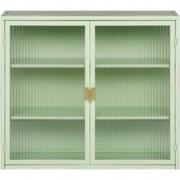 B&f Credenza Moderna Ripostiglio a Due Ante con Vetrina e Ripiani a Tre Livelli per Ingresso, Soggiorno, Bagno e Sala da Pranzo, Verde