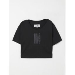 Mm6 Maison Margiela T-shirt crop con maxi logo Nero Taglia 8