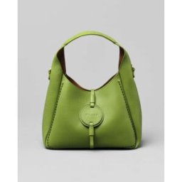 Visonà Hobo bag in pelle martellata verde con medaglia frontale logata e pochette in suede