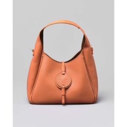Visonà Hobo bag in pelle martellata color arancio con medaglia frontale logata e pochette in suede