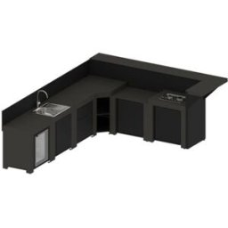 Cucina da esterno angolare con plancha, lavello rettangolare, frigo e fornello master Enò
