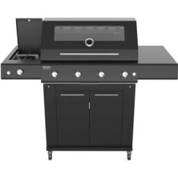 Barbecue a gas Fry Top 750 4 fuochi Nero con carrello Sun Grill e fornello laterale Dual Pianeta Grill