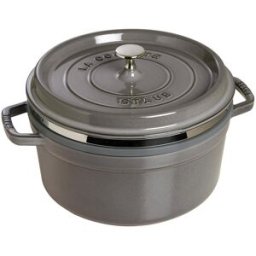 Staub Casseruola tonda in ghisa per induzione colore grigio con maniglie, coperchio e cestello vapore, diam. 26cm