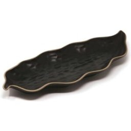 Vassoio foglia stretto nero in porcellana Le Coq Kypseli, cm 34,5x13