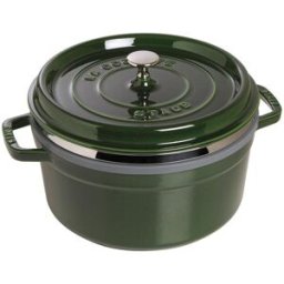 Staub Casseruola tonda in ghisa per induzione colore verde con maniglie, coperchio e cestello vapore, diam. 26cm