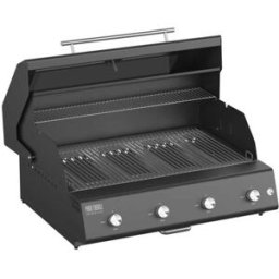 Barbecue a gas Fry Top 750 4 fuochi Nero da incasso e appoggio Pianeta Grill, con griglie a tondino