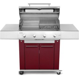 Barbecue a gas Fry Top 750 4 fuochi con carrello Sun Grill Rosso bordeaux e fornello laterale Dual Pianeta Grill