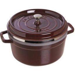 Staub Casseruola tonda in ghisa per induzione colore rosso granato con maniglie, coperchio e cestello vapore, diam. 26cm