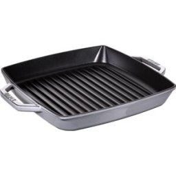 Griglia quadrata in ghisa per induzione colore grigio con maniglie di Staub, diam.28cm