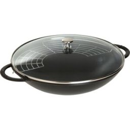 Staub Wok in ghisa per induzione colore nero con maniglie e coperchio in vetro , diam. 37cm