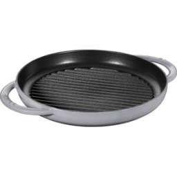 Griglia tonda in ghisa per induzione colore grigio con maniglie di Staub, diam.30cm