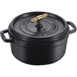 Staub Casseruola tonda in ghisa nera per induzione con coperchio e pomello in ottone, diam. 24cm