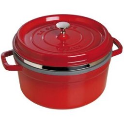 Staub Casseruola tonda in ghisa per induzione colore rosso con maniglie, coperchio e cestello vapore, diam. 26cm