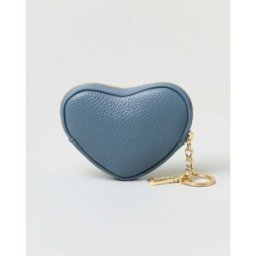 Hlo! Portachiavi color avio in pelle a forma di cuore con cerniera