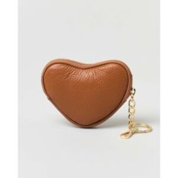 Hlo! Portachiavi color cuoio in pelle a forma di cuore con cerniera