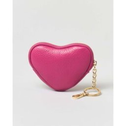 Hlo! Portachiavi fucsia in pelle a forma di cuore con cerniera
