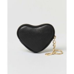 Hlo! Portachiavi nero in pelle a forma di cuore con cerniera