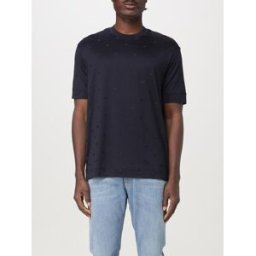 Emporio Armani T-shirt in cotone con stampa monogram Blue Taglia M