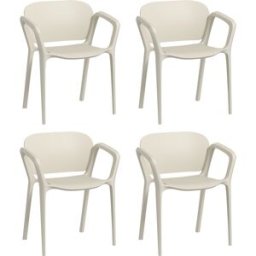 Outsunny Set 4 Sedie da Giardino Impilabili in PP dal Design Moderno con Braccioli 60x56x75 cm, Bianco