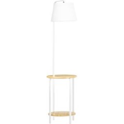 Homcom Lampada da Terra Moderna con Tavolino a 2 Livelli per Soggiorno e Camera da Letto, in Tessuto Effetto Lino, Bambù e Acciaio, Ø37x162 cm Aosom