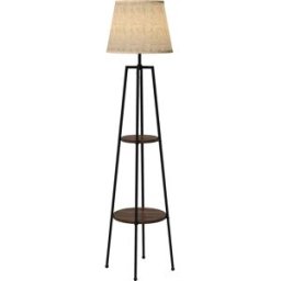 Homcom Lampada da Terra a 2 Ripiani in Metallo e MDF con Paralume in Tessuto, Ø42x166 cm, Nero e Marrone