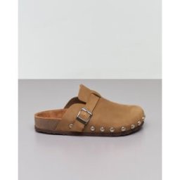 Hlo! Sabot in pelle color khaki con borchie applicate lungo il profilo