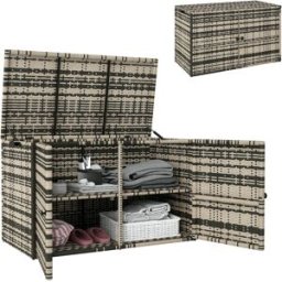 Outsunny Baule da Esterno da 350L a 2 Livelli con Pistoni a Gas, Rattan PE e Acciaio, 118x57x69 cm, Grigio