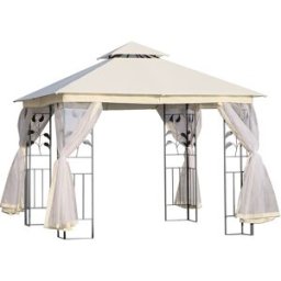 Outsunny Gazebo da Giardino 3x3 m in Tessuto a Rete con Doppio Tettuccio Impermeabile Anti-UV e Zanzariere, Bianco Aosom