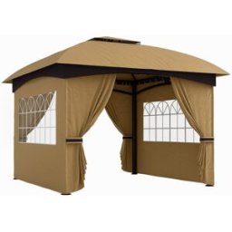 Outsunny Gazebo da Giardino 3.4x3.4m con Pareti in PU Anti-Strappo e Anti-Raggi UV, Tetto a 2 Livelli, Beige Aosom