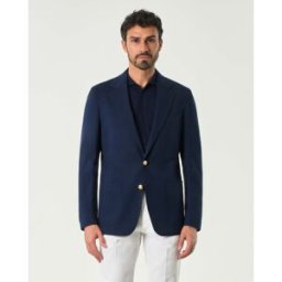 Colamarino Blazer blu drop 7 in jersey di lana e cotone stretch micro armatura con bottoni dorati