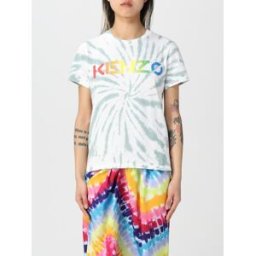 Kenzo T-shirt in cotone tie dye con logo Menta Taglia S