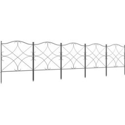 Outsunny Recinzione Esterna a 5 Pannelli in Metallo con Paletti, 305x62 cm, Nera