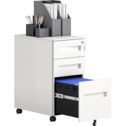 Vinsetto Schedario Portadocumenti in Acciaio a 5 Ruote con 2 Cassetti e Vassoio Portapenne, 30x43.5x60 cm, Bianco