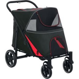 Pawhut Passeggino per Cani Pieghevole con Ingressi a Cerniera e Finestre a Rete, 112x65x100 cm, Rosso e Nero