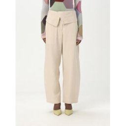 Jw Anderson Pantalone in viscosa e seta con maxi risvolto Beige Taglia 8